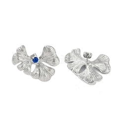 女性用304ステンレススチールリーフスタッドピアス  ブルーキュービックジルコニア付き  ステンレス鋼色  30x31mm&nbsp;EJEW-K281-28P