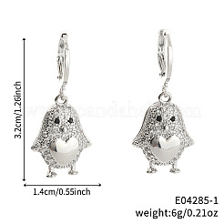 ファッショナブルな真鍮製クリアキュービックジルコニアの鳥とハートのフープピアス  銀  32x14mm&nbsp;PQ1512-1