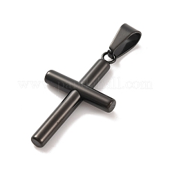 PVD真空メッキ304ステンレスペンダント  長持ちメッキ  クロスチャーム  宗教  ブラック  34x20x4.5mm  穴：9x5mm&nbsp;STAS-Z080-06EB