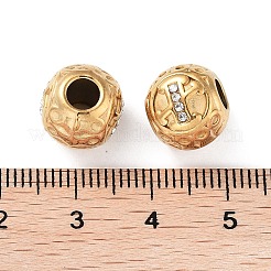 イオンプレーティング(IP) 304 ステンレス ラインストーン ヨーロピアン ビーズ  丸い大きな穴ビーズ  18KGP本金メッキ  文字でのラウンド  文字x  11x10mm  穴：4mm&nbsp;STAS-A092-10X-G