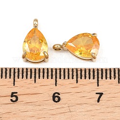 304ステンレスペンダント  キュービックジルコニア付き  ティアドロップチャーム  ゴールドカラー  きいろ  11x6.5x4.5mm  穴：1.4mm&nbsp;STAS-L022-058G-10