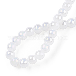 電気メッキジェイド風ガラスビーズ連売り  ABカラーメッキ  ラウンド  乳白色  9.5~10mm  穴：1.5mm  約40~42個/連  14.76インチ〜15.12インチ（37.5~38.4cm）&nbsp;GLAA-T032-J10mm-AB01