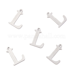 変色しにくい304ステンレススチールのアルファベットチャーム  ステンレス鋼色  文字L  12x8x1mm  穴：1mm&nbsp;STAS-H122-L-P