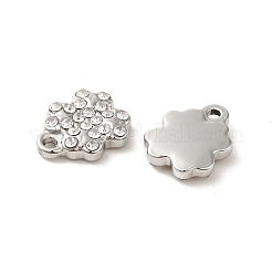 304ステンレススチールチャーム  ラインストーン付き  クローバー  ステンレス鋼色  12x10x2.7mm  穴：1.6mm&nbsp;STAS-L025-007P