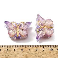 樹脂粘土ラインストーンビーズ  蝶のアクリル両面装飾ビーズ  DIYジュエリー用  キーホルダーとビーズペン  紫色のメディア  26x38x17mm  穴：1.8mm&nbsp;CLAY-NH0001-07D