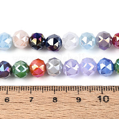 不透明なガラスの丸いビーズ連売り  多面カット  ミックスカラー  7.5~8.5x7~7.5mm  穴：1.2~1.6mm  約25~26個/連  6.89~7.48''（17.5~19センチメートル）&nbsp;EGLA-T029-8mm-12A-09