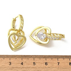 真鍮クリアキュービックジルコニアフープピアス  ハート  18KGP本金メッキ  31.5x16mm&nbsp;EJEW-M047-12G
