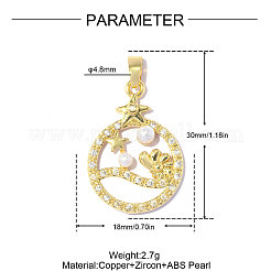 Brass Micro Pave Clear Cubic Zirconia Pendants&nbsp;CU-OY001-20G