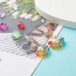 女の子の女性のための花のカラフルなガラスビーズのぶら下がりイヤリング  ラウンドシェルパールビーズスタッドピアス  ゴールドカラー  40mm  ピン：0.8mm&nbsp;EJEW-TA00010