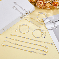 女性用真鍮＆鉄製スネークチェーンブレスレット15個  銀  6-1/2x1/8インチ（16.5x0.3cm）&nbsp;BJEW-ME0001-24
