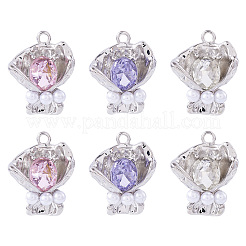6 個 3 色ラックメッキ合金ラインストーンペンダント  ABSパールビーズと  花  ミックスカラー  25x19.5x9.5mm  穴：2mm  2個/カラー&nbsp;FIND-TA0005-40