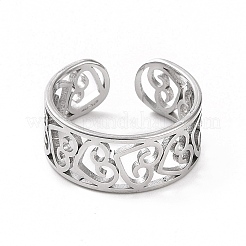 変色しない304ステンレススチール製中空ハートオープンカフリング、女性用  ステンレス鋼色  usサイズ6（16.5mm）&nbsp;RJEW-C053-06P