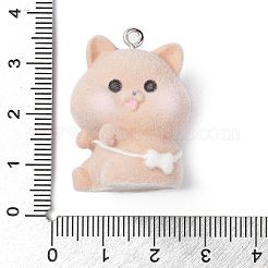 フロッキー不透明樹脂ペンダント  プラチナトーンの鉄ループ付き  犬  31x23x19.5mm  穴：2mm&nbsp;LS-RESI-G105-05C