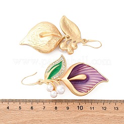 フラワーアロイエナメルダングルイヤリング  ラインストーンとプラスチックイミテーションパール付き  ゴールドカラー  75x36mm&nbsp;EJEW-Z108-01G