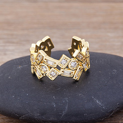 Brass Micro Pave Cubic Zirconia Adjustable Open Rings&nbsp;FS-WG624C0-01