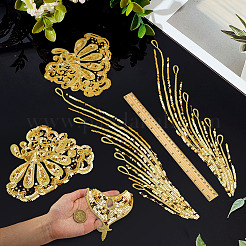 ポリエステル製裁縫用装飾品1個  混合図形  ゴールド  740~750x335~345x0.7mm&nbsp;FIND-MA0001-25