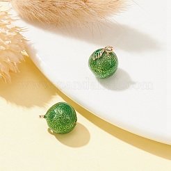 2個真鍮エナメルチャーム  模造果物  ライトゴールド  緑のみかんのチャーム  グリーン  12x9.5mm  穴：1.4mm&nbsp;KK-YW0001-85
