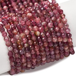 天然のレッドトルマリンビーズ連売り  多面カット  ラウンド  3mm  穴：0.6mm  約124個/連  15.55インチ（39.5cm）&nbsp;G-A021-01D-01