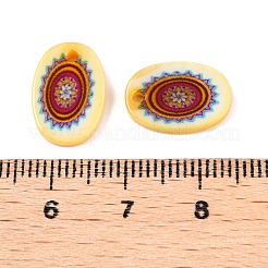 天然淡水貝の両面プリント楕円形チャーム  花  14.5x10x2.3mm  穴：1.6mm&nbsp;SHEL-T020-05G