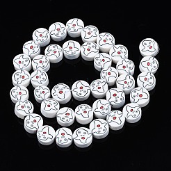 手作り樹脂粘土ビーズ連売り  ハロウィンスタイル  ゴーストとフラットラウンド  ホワイト  8~10x4mm  穴：1mm  約40個/連  14.76インチ（36cm）&nbsp;CLAY-S096-039