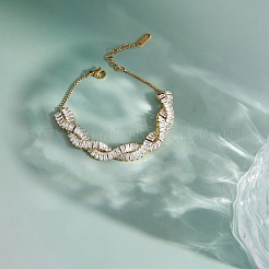 304 Stainless Steel Pave Clear Cubic Zirconia Twisted Chain Bracelets for Women&nbsp;SA-CBAABBA-02G
