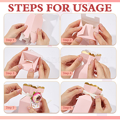 プラスチックの花が付いた長方形の紙製収納キャンディボックス  ウェディングパーティー用品用のキャンディ包装ケース  ピンク  5.7x5.7x14cm&nbsp;CON-WH0095-173