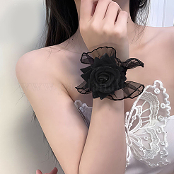 ポリエステル手首コサージュ  布の花で  結婚式のための  パーティーの装飾  ブラック  90x120x28.5mm&nbsp;AJEW-WH20020-259