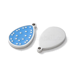 304ステンレススチールチャーム  エナメル  ティアドロップチャーム  ディープスカイブルー  14.5x9.5x1.5mm  穴：1mm&nbsp;STAS-M102-36P