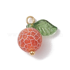 4pcs 4 Colors Natural Dyed Crackle Agate Round Fruit Charms with Acrylic Leaf&nbsp;PALLOY-TA00124