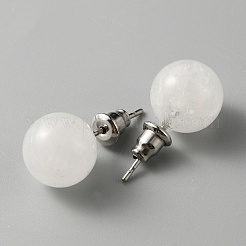 Natural Quartz Crystal Round Stud Earrings&nbsp;EJEW-WH0012-043P-14