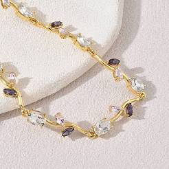 Brass Glass Flower Link Chain Bracelets&nbsp;KK-CBA7DFA-01G-05