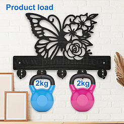 木製と鉄製の壁掛けハンガー  装飾的なオーガナイザーラック  2個ネジ付き  バッグ・洋服・鍵・スカーフ・吊り下げホルダー用フック5個  蝶  200x300x7mm。&nbsp;HJEW-WH0055-146