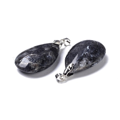 天然ラルビカイトペンダント  真鍮のパーツと  ティアドロップ  35x20x7.5~9mm  穴：4x3.5mm&nbsp;G-D084-01P-B06