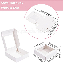 正方形の折り畳み式の創造的な厚紙箱  ギフト用の箱  窓付き  ホワイト  11x10.5x3.05cm&nbsp;CON-WH0086-15A