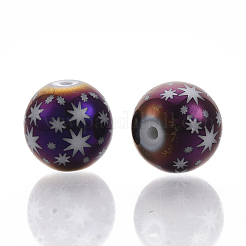 クリスマス電気めっきガラスビーズ  星柄丸  パープルメッキ  10mm  穴：1.2mm&nbsp;X-EGLA-R113-07G