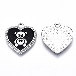 環境に優しい合金エナメルペンダント  カドミウムフリーと鉛フリー＆ニッケルフリー  クマとハート  プラチナ  21x19.5x1.5mm  穴：2mm&nbsp;ENAM-Q437-042P-01-NR