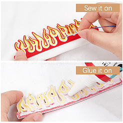 炎のポリエステル刺繍糸、アイロン接着/縫い付けパッチ14個。  布のアップリケ  レッド  35x127x1.5mm&nbsp;DIY-CY0003-58