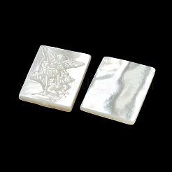 彫刻された天然の白い貝殻のカボション  長方形  乳白色  15.5x12x2.2~2.6mm&nbsp;SSHEL-N038-07-03