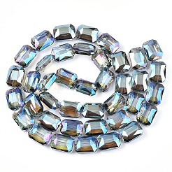 電気メッキ透明ガラスビーズ連売り  半分メッキ  多面カット  長方形  空色  18x13x7.8mm  穴：1mm  約40個/連  28.74インチ（73cm）&nbsp;EGLA-WH0005-02C-03