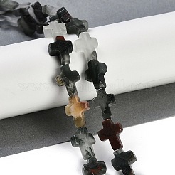 天然のアフリカブラッドストーンビーズ連売り  クロス  15x11.5x4.5mm  穴：0.7mm  約25個/連  15.75''（40センチメートル）&nbsp;G-I369-A21-02
