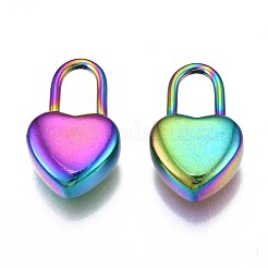 イオンプレーティング（IP）304ステンレスペンダント  カドミウムフリー＆ニッケルフリー＆鉛フリー  ハートロック  虹色  18.5x11.5x5.5mm  穴：4x7mm&nbsp;STAS-S119-086