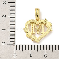ハート真鍮のペンダント  長持ちメッキ  カドミウムフリー＆鉛フリー  18KGP本金メッキ  文字m  18x20x3mm  穴：3.5x7mm&nbsp;KK-I714-04G-M