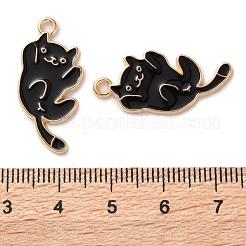 合金エナメルチャーム  ライトゴールド  猫のチャーム  ブラック  27.5x13x1.5mm  穴：1.5mm&nbsp;ENAM-Z022-02F