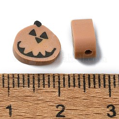 ハロウィンのテーマ手作りポリマークレイビーズ  カボチャ  ブラウン  7x9x4mm  穴：1.8mm&nbsp;CLAY-M005-10