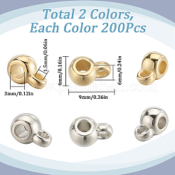 400スタイルccbプラスチックチューブベイル2個  ループベイル  ロンデル  プラチナ＆ライトゴールド  9x4~6x4.5~6mm  穴：1.5~2.8mm  200個/スタイル&nbsp;CCB-SC0001-06