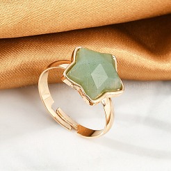 Star Natural Green Aventurine Adjustable Rings&nbsp;RJEW-H241-01G-04