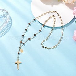 Natural Tiger Eye Round Rosary Bead Necklaces&nbsp;NJEW-JN05574-02