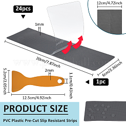 PVCプラスチック製プレカット滑り止めストリップ  安全ノースキッドシャワートレッドステッカー  バスタブ バスルーム用 陶磁器の床  スクレーパー付き  グレー  200x120x1mm&nbsp;AJEW-WH0609-466B
