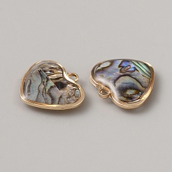 真鍮パヴェパウアシェルチャーム  ライトゴールド  ハート  14x14.5x3mm  穴：1.5mm&nbsp;FIND-WH0427-70A-02LG