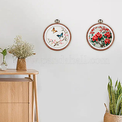 プラスチック製模造木製クロスステッチ刺繍枠4個  合金吊りリング付き  裁縫用具アクセサリー  ラウンド  サドルブラウン  152x134x9mm&nbsp;FIND-SP0005-19